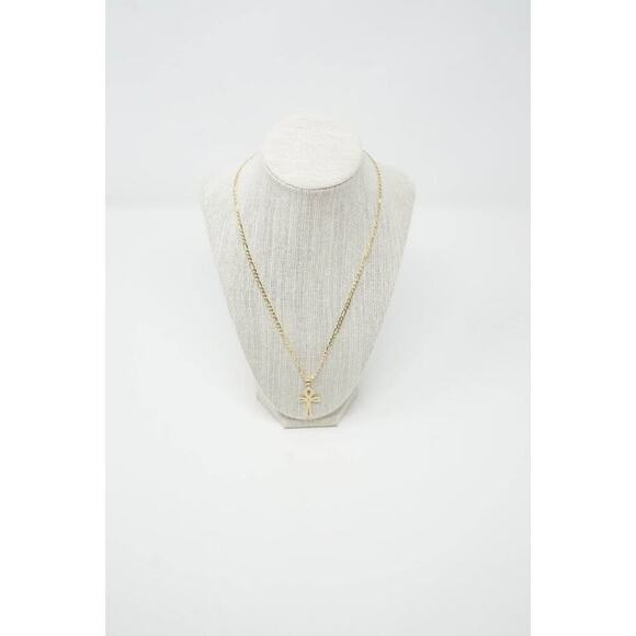 14k Gold Figaro Chain and Egyptian Cross - Picture 1 of 9